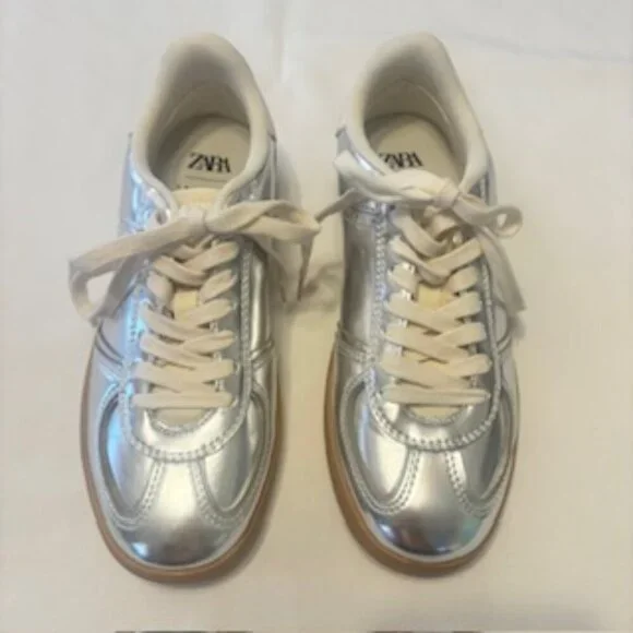 Zara Shoes Zara Silver Metallic Sneakers Brand New Size 36